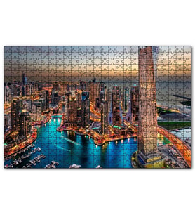 Cakapuzzle Günbatımında Gökdelenler ve Şehir Işıkları  Puzzle Yapboz MDF (Ahşap) (500 Parça)