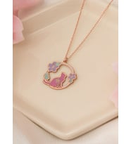ÇEMBER MİNELİ ÇİÇEKLİ KEDİLİ KOLYE (Rose)