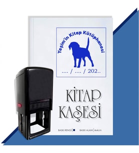Kişiye Özel Köpek Silüet 9 Tarihli Otomatik Kitap Kaşesi (Mavi)