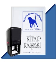 Kişiye Özel Köpek Silüet 9 Tarihli Otomatik Kitap Kaşesi (Mavi)