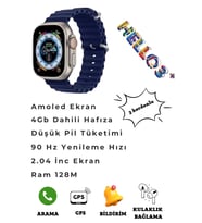 Hello Watch 3+ Plus 4gb Hafızalı Amoled Ekranlı 3 Kordonlu Aksesuar Bağlantılı Yeni Nesil Akıllı Saat Kordon Hediyeli (Lacivert)