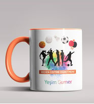 Kişiye Özel Beden Eğitimi Öğretmeni Tasarımlı Siyah Renk Kupa 4 (Turuncu)