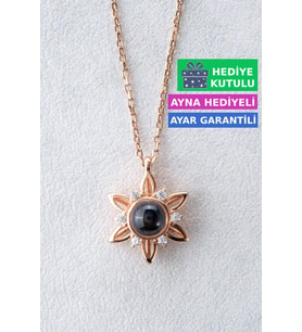 Jewelmim Gümüş Yüz 100 Farklı Dilde Seni Seviyorum Yazan Rose Altın Kaplama 925 Ayar Kadın Gümüş Çiçek Kolye (Rose)