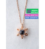 Jewelmim Gümüş Yüz 100 Farklı Dilde Seni Seviyorum Yazan Rose Altın Kaplama 925 Ayar Kadın Gümüş Çiçek Kolye (Rose)