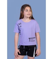 Toontoy Kız Çocuk Cep Detaylı Baskılı Şortlu Takım (Lila)