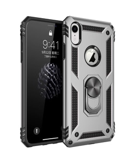 Microsonic Apple iPhone XR Kılıf Military Ring Holder (Gümüş)