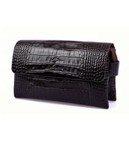 KANGAROO KINGDOM Hakiki Dana Deri Kroko Siyah Erkek Portföy & Clutch El Çantası 9288-CS (Kahverengi)