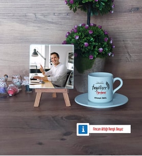 İngilizce Öğretmeni Fotoğraflı Dekoratif Taş, Ahşap Altlıklı Türk Kahvesi Fincanı Hediye (Model 2)