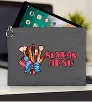 BK Gift Kişiye Özel İsimli-3 Tablet Çantası 30x21cm(12 Renk Seçeneği), Ipad Çantası, Baskılı Tablet Kılıfı (Antrasit)
