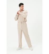 ERKEK YIKAMALI KETEN BOL PAÇA  PİLELİ YENİ SEZON PANTOLON (Bej)
