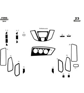 Meriç® Ford Transit Ön Torpido Kaplama Maun 23 Parça 2014-2019 (Piano Black)