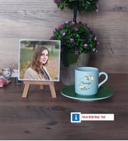 Doğum Günü Hediyesi Fotoğraflı Dekoratif Taş, Ahşap Altlıklı Türk Kahvesi Fincanı Hediye (Model 9)