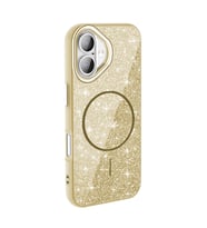 iPhone 16 Plus Kılıf Magsafe Şarj Özellikli Parlayan Simli Okso Kapak (Gold)