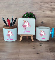 Unicorn Hediye Sepeti Kupa Bardak T Kulplu, Kalemlik ve Dekoratif Taş Kız Çocuğuna Arkadaşa Sevgiliye Doğum Günü Hediyesi (Model 3)