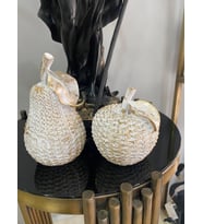 Dekoratif 2'li elma armut biblo polyester (Beyaz Gold)