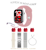 Samsung Galaxy M20 Uyumlu Açık Mavi Akıllı Saat Watch 10 Mini Kordon Hediyeli AMOLED EKRAN 41MM (Kum Pembe)