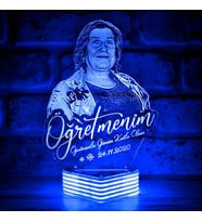Öğretmenler Günü Hediyesi, Öğretmene Özel Resimli 3D Lamba (Mavi)