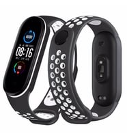 Xiaomi Mi Band 3 / 4 Kordon Delikli Spor Kordon (Siyah - Beyaz)