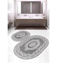 Dijital Baskılı Kaymaz Taban Yıkanabilir Oval 2'li Klozet Takımı Banyo Paspası NOKZ-HT-1394 (Gri)