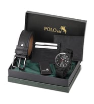 Polo Air Erkek Set Kombin Kemer Cüzdan Kartlık Çakmak Kol Saati Hediyelik Kutusunda Set PL-0964E (Siyah)