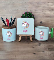 Unicorn Hediye Sepeti Kupa Bardak T Kulplu, Kalemlik ve Dekoratif Taş Kardeşe Sevgiliye Arkadaşa Hediye (Model 8)