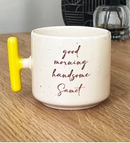 Kişiye Özel Good Morning Handsome Hediye T Kupa Bardak Sevgiliye Hediye (Sarı)