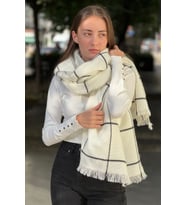 Ekoseli Ince Çizgili Puf Atkı (Beyaz-Siyah)