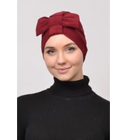 Fiyonklu Çift Yönlü Çapraz Tesettür Bone (Bordo)
