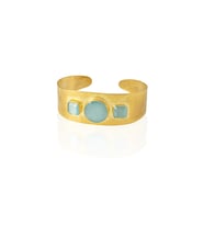 Kadir Jewellery 22 Ayar Altın Kaplama El İşçiliği Zirkon Taşlı Kadın Kelepçe Bilezik (Açık Mavi)