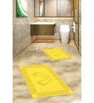 EVDEYA Dijital Yıkanabilir Çerçeveli Ayak İzi Desen İkili Banyo Halısı Klozet Takımı, KLOZET-18-BEYAZ, (Sarı)