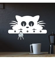 Kedili Anahtarlık Kedi Temalı Ahşap Anahtarlık (Beyaz)