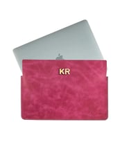 Twingold Kişiye Özel %100 Deri Rainbow 13" Macbook Kılıfı Antrasit (Fuşya)