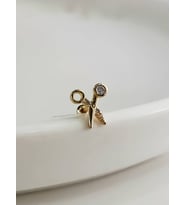 Makas Model Kıkırdak Piercing Tragus Helix Silver Gümüş ve Altın Gold Renk Küpe (Gold)