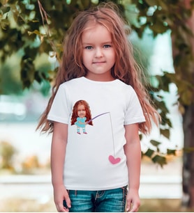BK Gift Kişiye Özel Kız Çocuk Karikatürlü Siyah T-Shirt-13 (Beyaz)