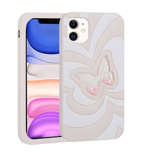 Apple iPhone 11 Kılıf Sıvılı Simli Kelebekli Tasarım Vodena Kılıf (Beyaz)