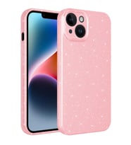 Apple iPhone 14 Plus Kılıf Kamera Korumalı Simli Lüks Işıltılı Silikon (Pembe)