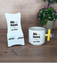 Aile Hekimi Hediye Sepeti Kupa Bardak T Kulplu ve Ahşap Telefon Standı Doktora Tıp Bayramı Hediyesi (Model 5)