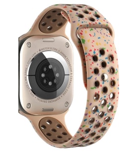 Apple Watch 44 mm KRD-02 Suya Dayanıklı Delikli Renkli Silikon Kordon (Krem)