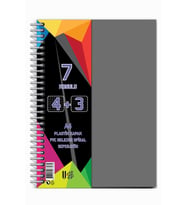 4+3 Ayraçlı Defter 7 Konulu 175 Yaprak 1 Adet 4 Kareli 3 Çizgili Spralli Plastik Kapak Seperatörlü (Gri)
