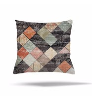 Çiçek Mozaik Kilim Etnik Desen Gizli Fermuarlı Yastık Kılıfı Kırlent Kılıfı Koltuk Yastık Kılıfı  (Füme - Turuncu)