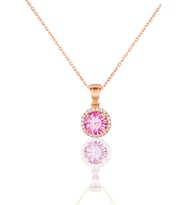 Gümüş Rose Zirkon Taşlı Pırlanta Montürlü Tek Taş Kolye (Pembe)