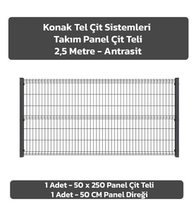 KONAK TEL ÇİT SİSTEMLERİ 1 ADET PANEL ÇİT TAKIM 50X250 CM (Antrasit)