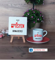 Optisyen Dekoratif Taş, Türk Kahvesi Fincanı Kırmızı İsme Özel Hediye (Model 6)