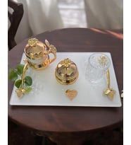 Adore Gold İncili Söz Kahve Tepsisi (Mavi)