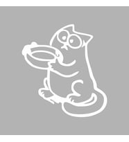 Komik Kedi Araba Sticker siyah 14x16 CM (Beyaz)