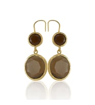 Kadir Jewellery 22 Ayar Altın Kaplama Kadın Taşlı Küpe -El İşçiliği Ve Hipoalerjenik Küpe (Kahverengi)