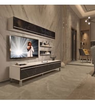 Decoraktiv Eko 5 Mdf Std Krom Ayaklı Tv Ünitesi Tv Sehpası (Beyaz - Siyah Mermer)