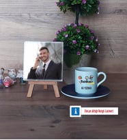 Bankacı Fotoğraflı Dekoratif Taş, Ahşap Altlıklı Türk Kahvesi Fincanı Hediye (Model 4)