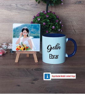 Gelin Fotoğraflı Dekoratif Taş, Kupa Bardak Beyaz Hediye (Model 3)
