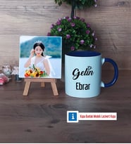 Gelin Fotoğraflı Dekoratif Taş, Kupa Bardak Beyaz Hediye (Model 3)